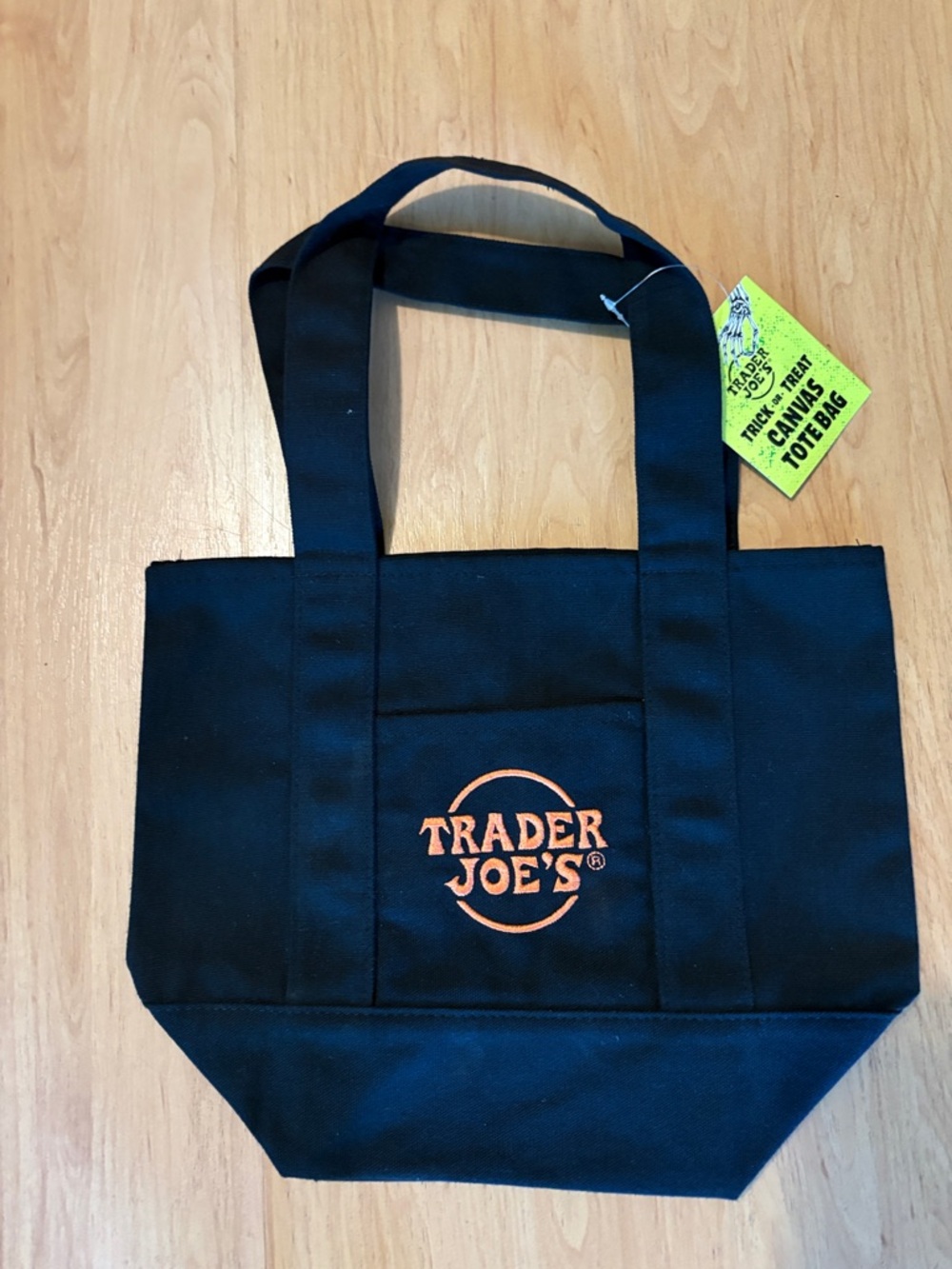 Trader Joe's Black Canvas Tote Bag with Orange Logo